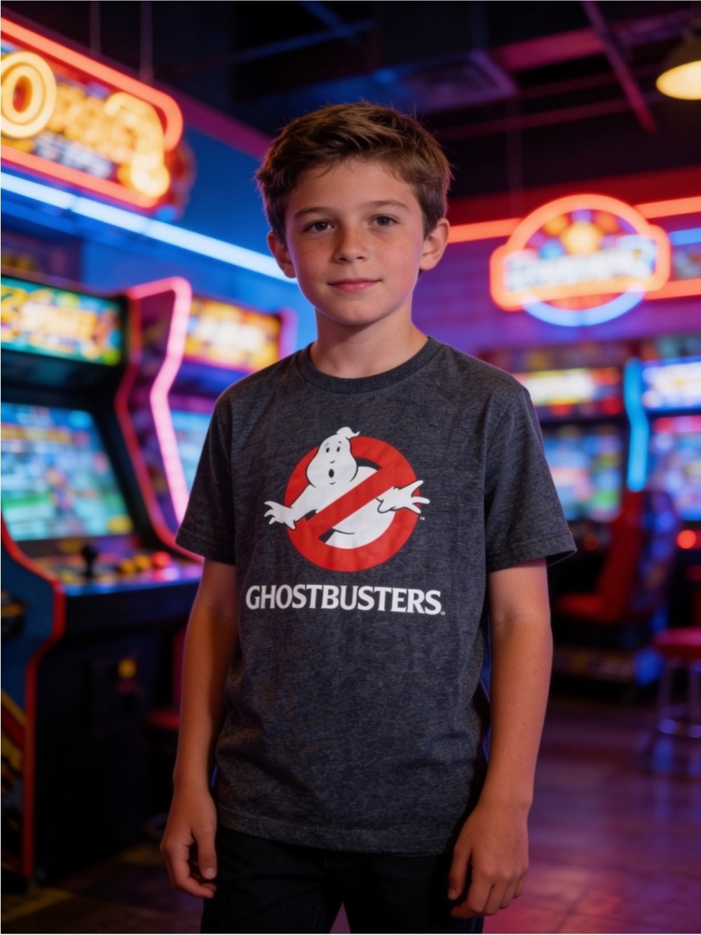 Ghostbuster NWT Kids' Charcoal Graphic Tee - Dark Gray with Red Logo